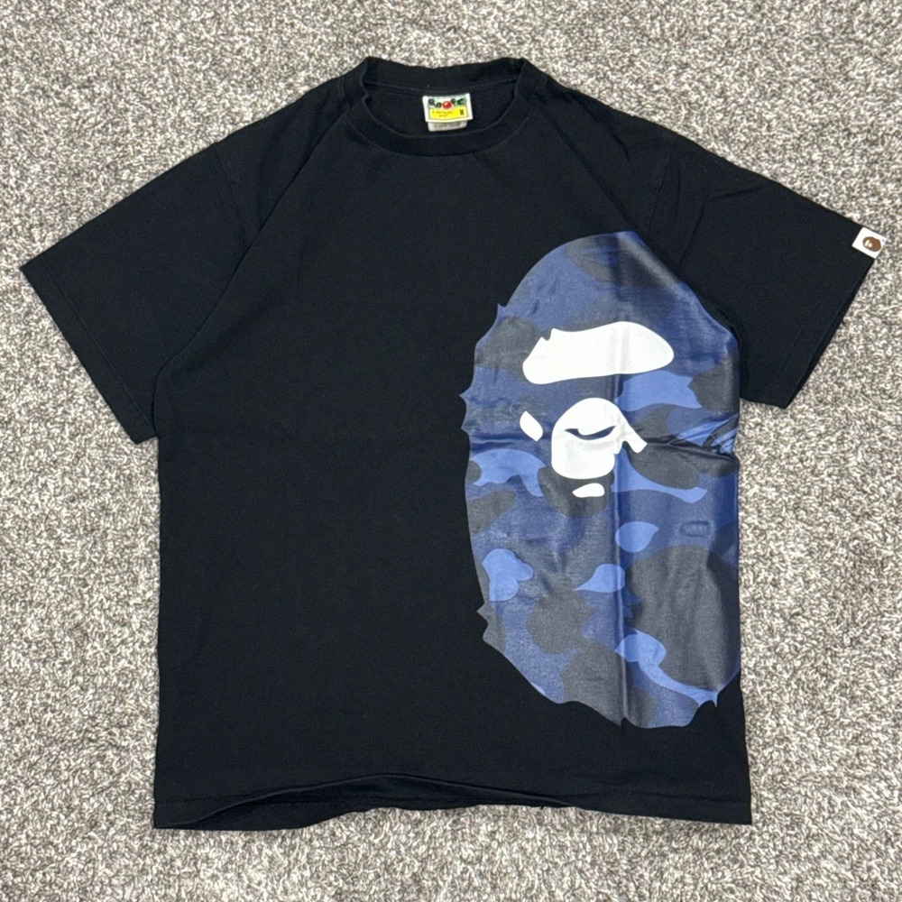 BAPE Big Ape Head T-Shirt Blue Camo A Bathing‎ Ape Black Mens M Y2K Streetwear